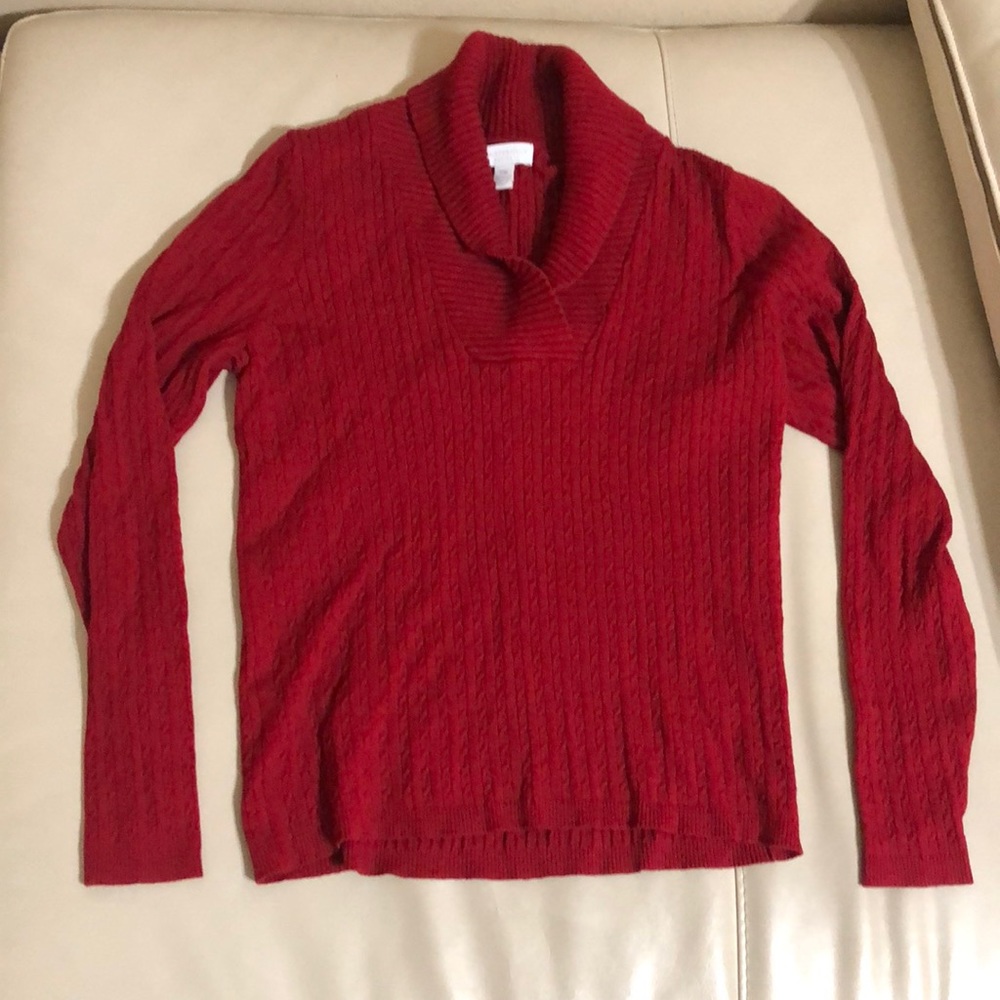 Red Cowl Neck Cable Knit Top